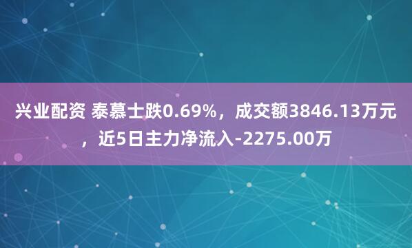 兴业配资 泰慕士跌0.69%，成交额3846.13万元，近5日主力净流入-2275.00万